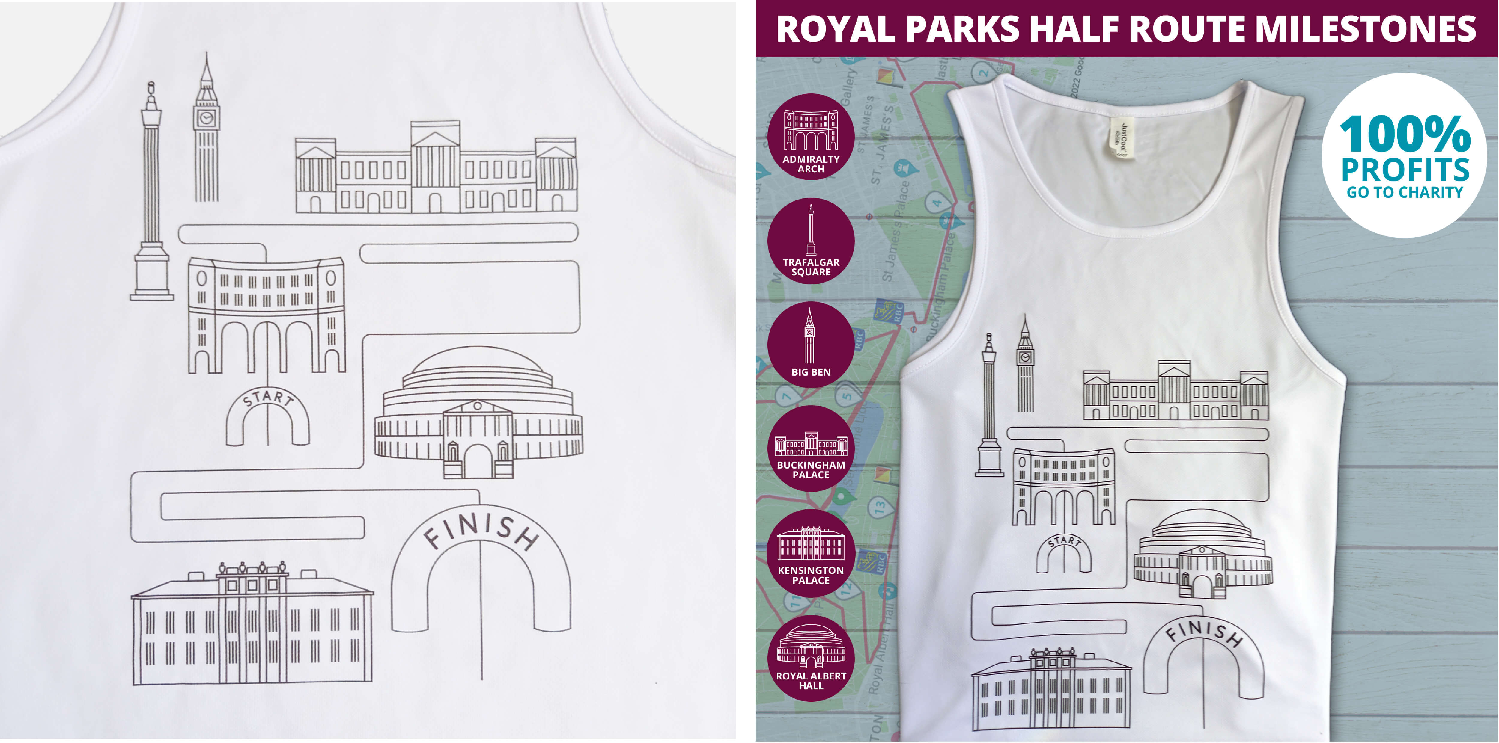 Royal Parks Running top with Landmarks along route